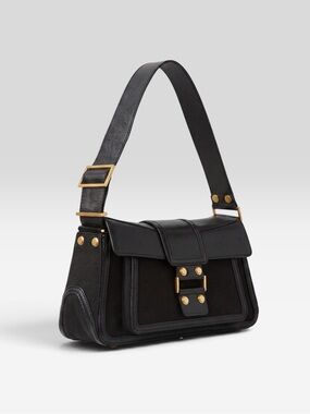HUGO BOSS LEATHER CANVAS SHOULDER BAG GOLD HARDWARE CHIC